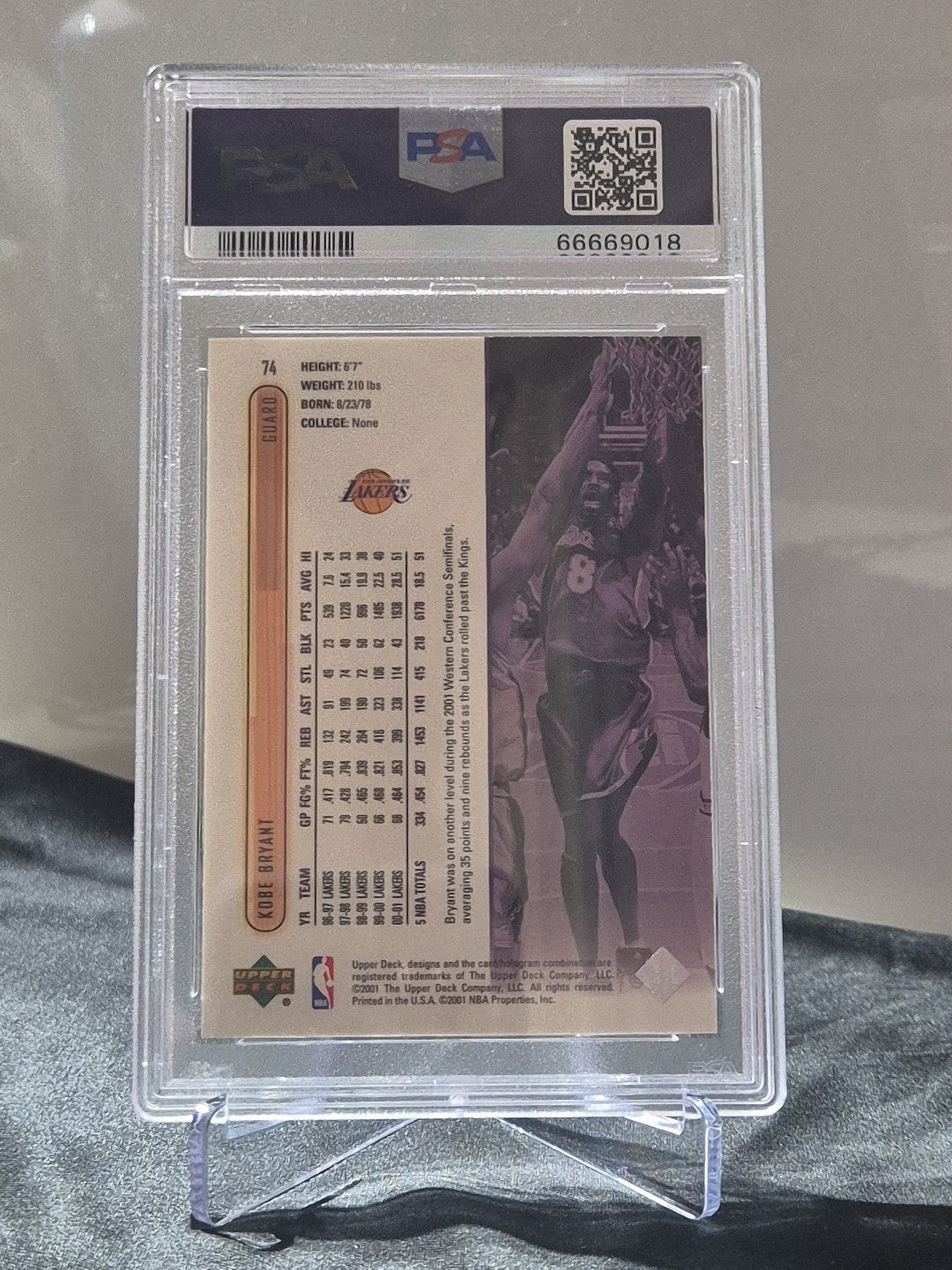 2001 UPPER DECK KOBE BRYANT #74 PSA 9 MINT LOS ANGELES LAKERS MVP HOF LEGEND