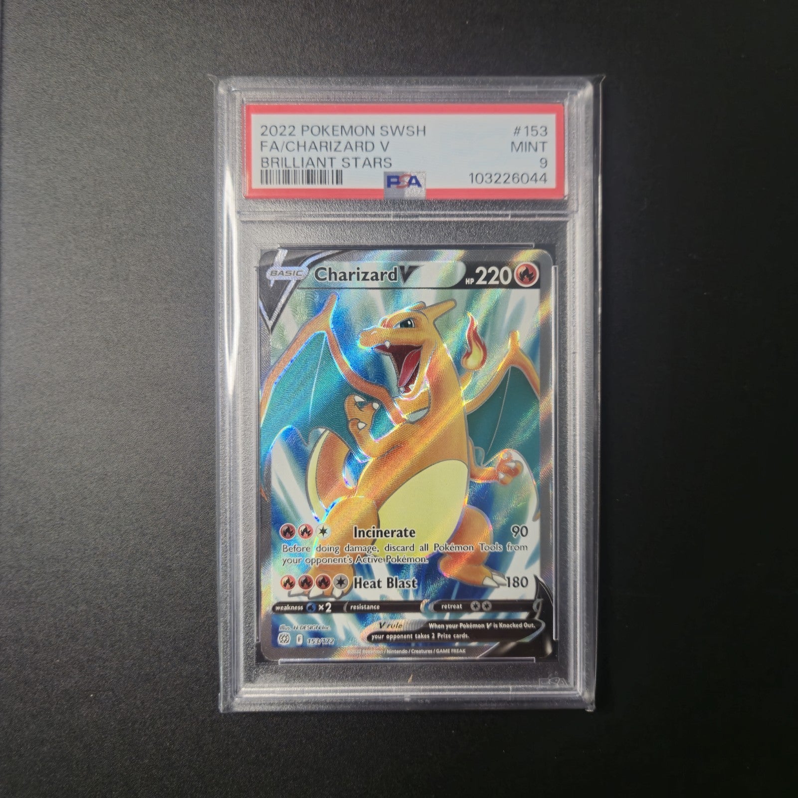 PSA 9 MINT Charizard V 153/172 Brilliant Stars Ultra Rare Full Art Pokemon Card