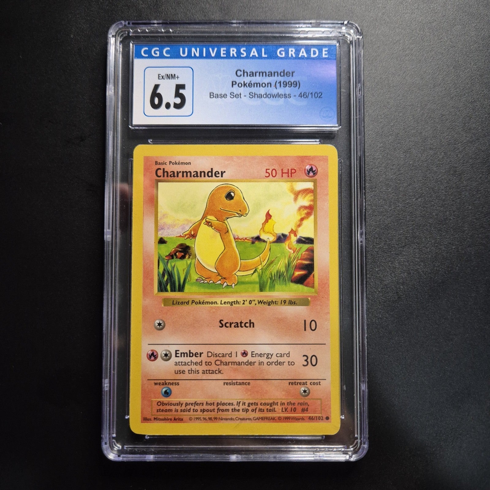 CGC 6.5 EX/NM+ Pokémon TCG Charmander #46/102 Shadowless Common 1999 Base Set