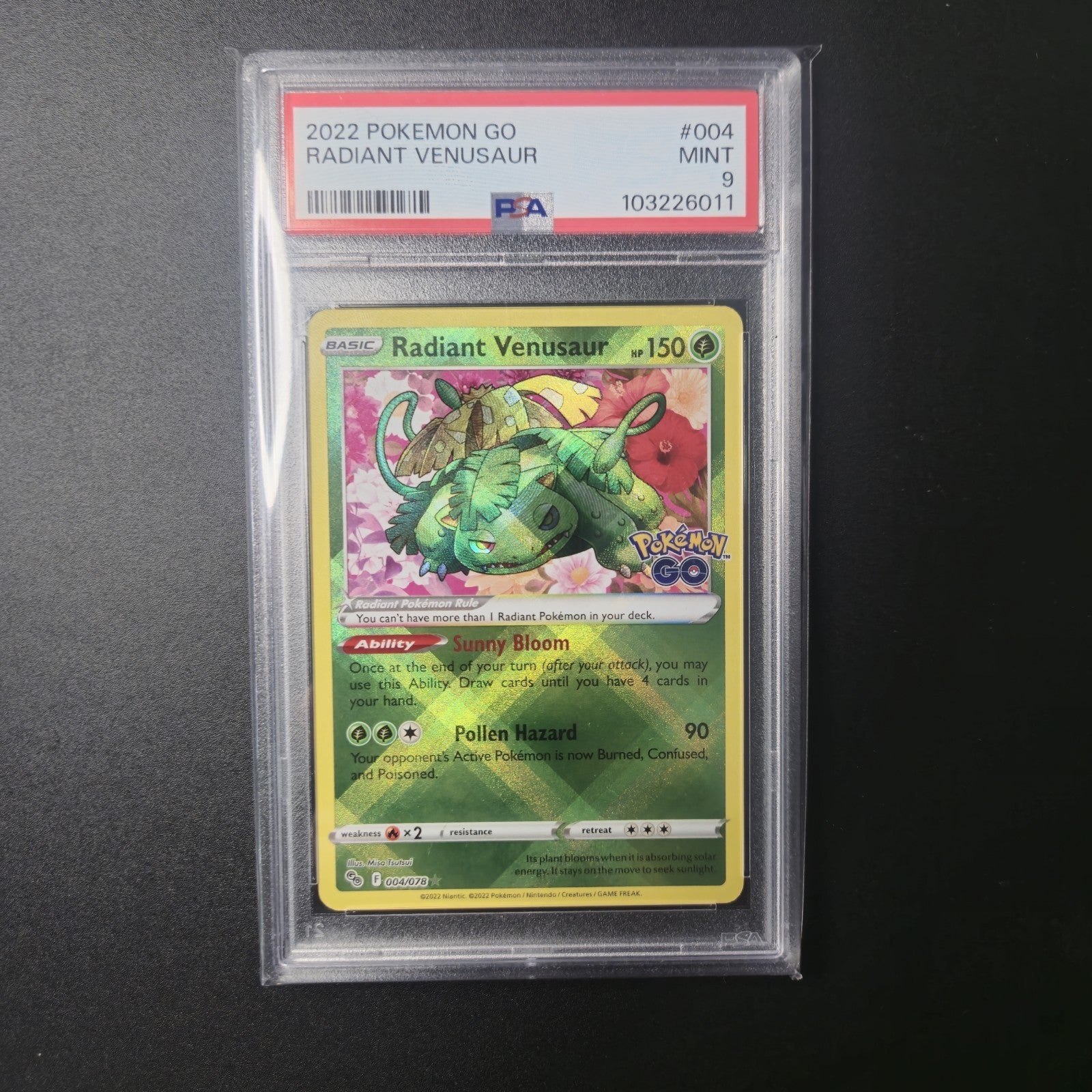 Radiant Venusaur 004/078 Pokémon GO Holo Rare 2022 PSA 9 Mint 