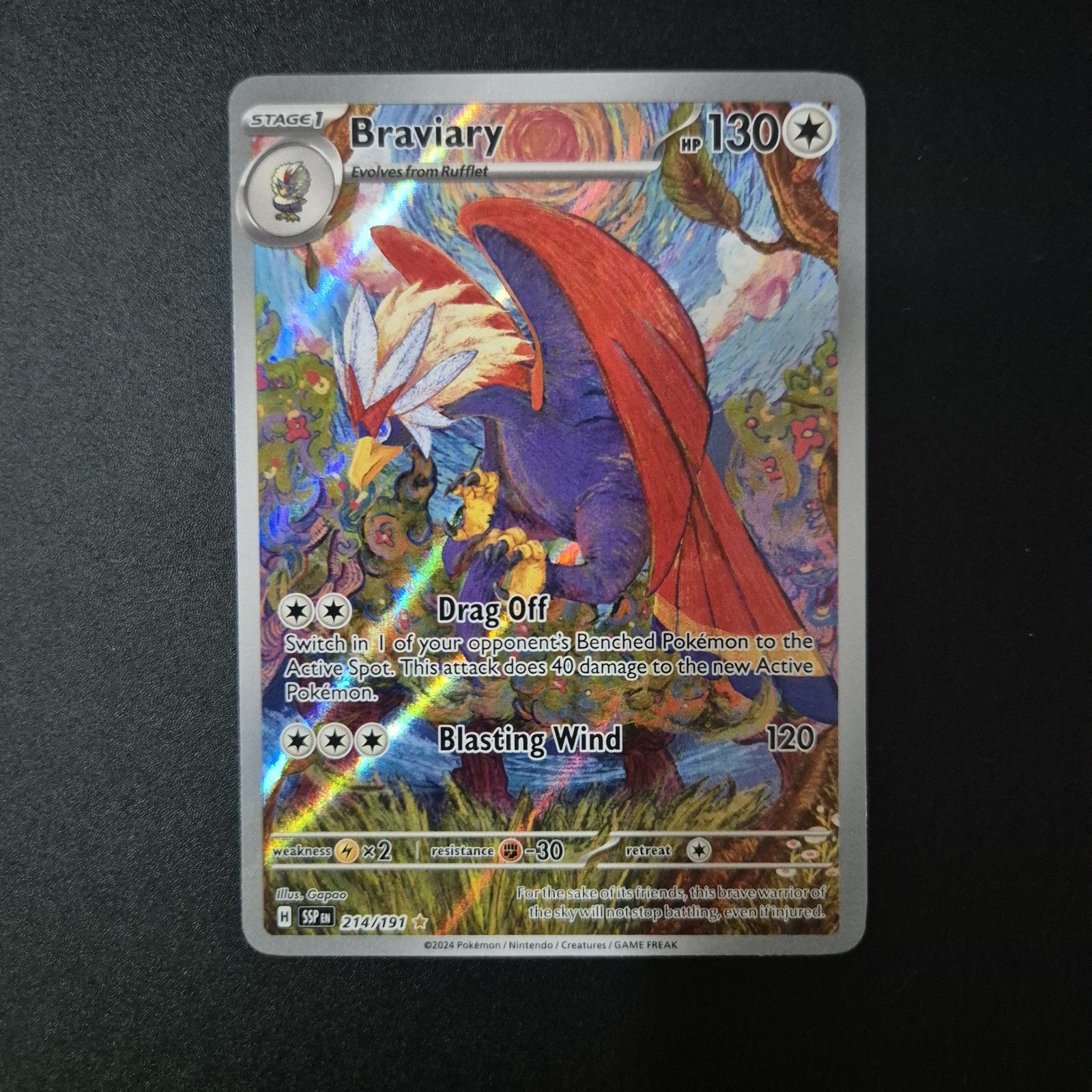 Braviary 214/191 Pokémon Sv08: Surging Sparks Holo PACK FRESH