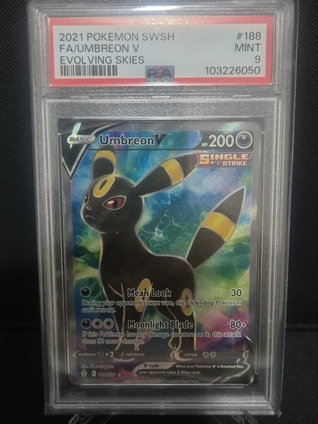 2021 Pokemon Umbreon V English Evolving Skies 188/203 PSA 9 - FRESHLY GRADED 