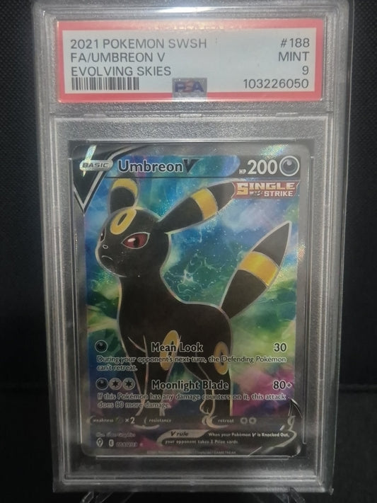 2021 Pokemon Umbreon V English Evolving Skies 188/203 PSA 9 - FRESHLY GRADED 
