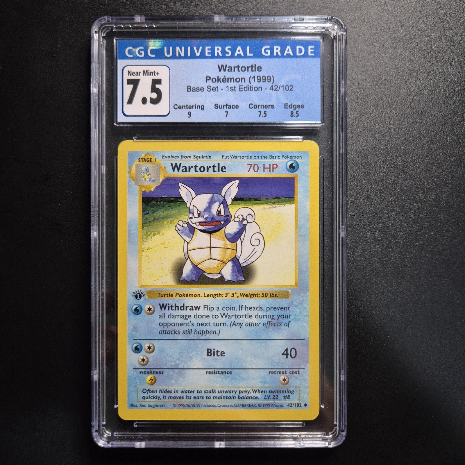 CGC 7.5 Near Mint+ 1st Edition Shadowless Wartortle Pokémon 1999 Base Set