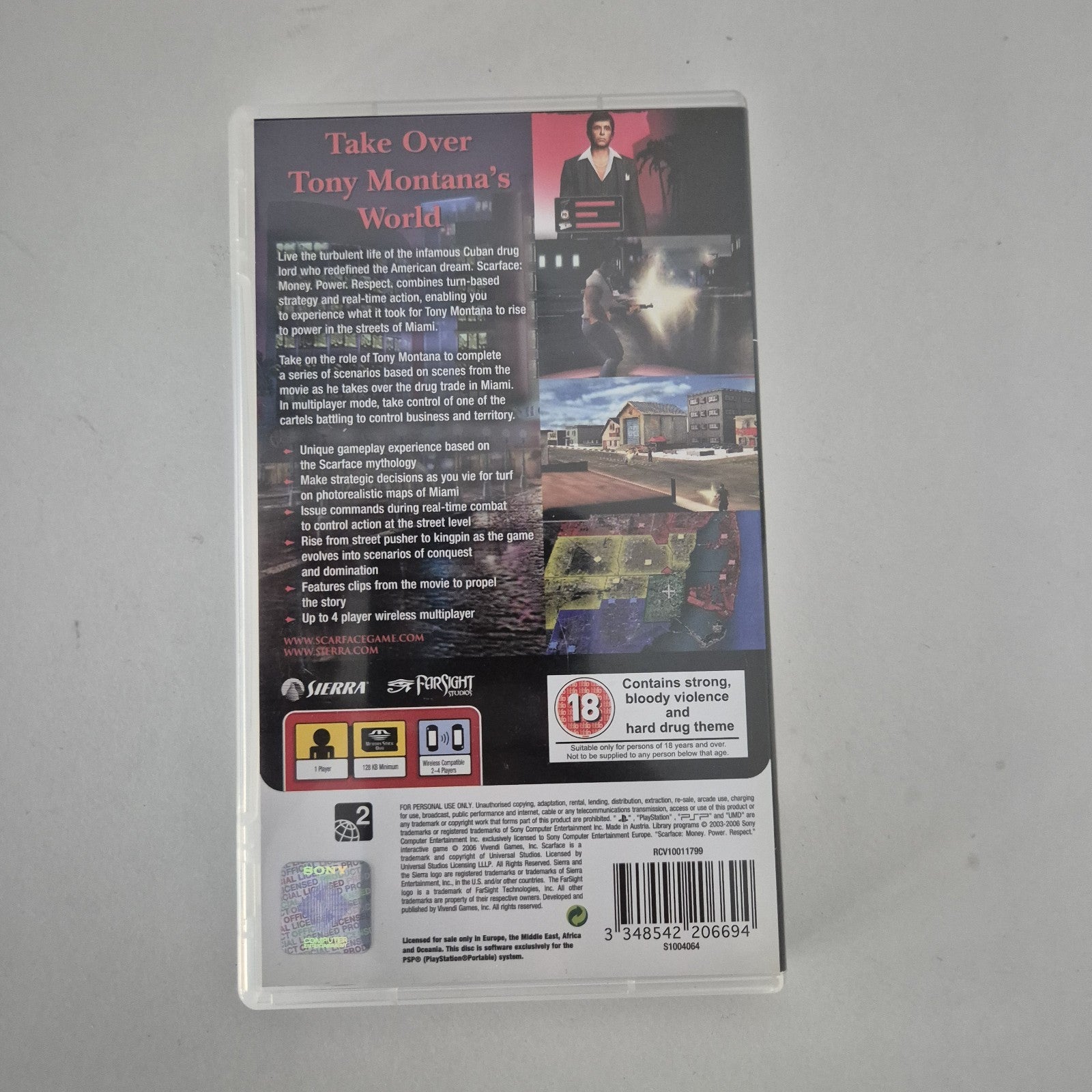 Scarface Money Power Respect Sony PSP PlayStation Portable Region 2 With Manual