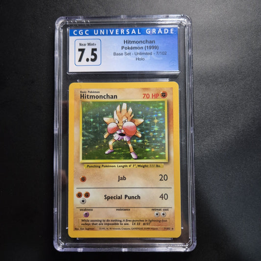 CGC 7.5 Near Mint+ 1999 Pokemon Base Unlimited HITMONCHAN Holo 7/102 