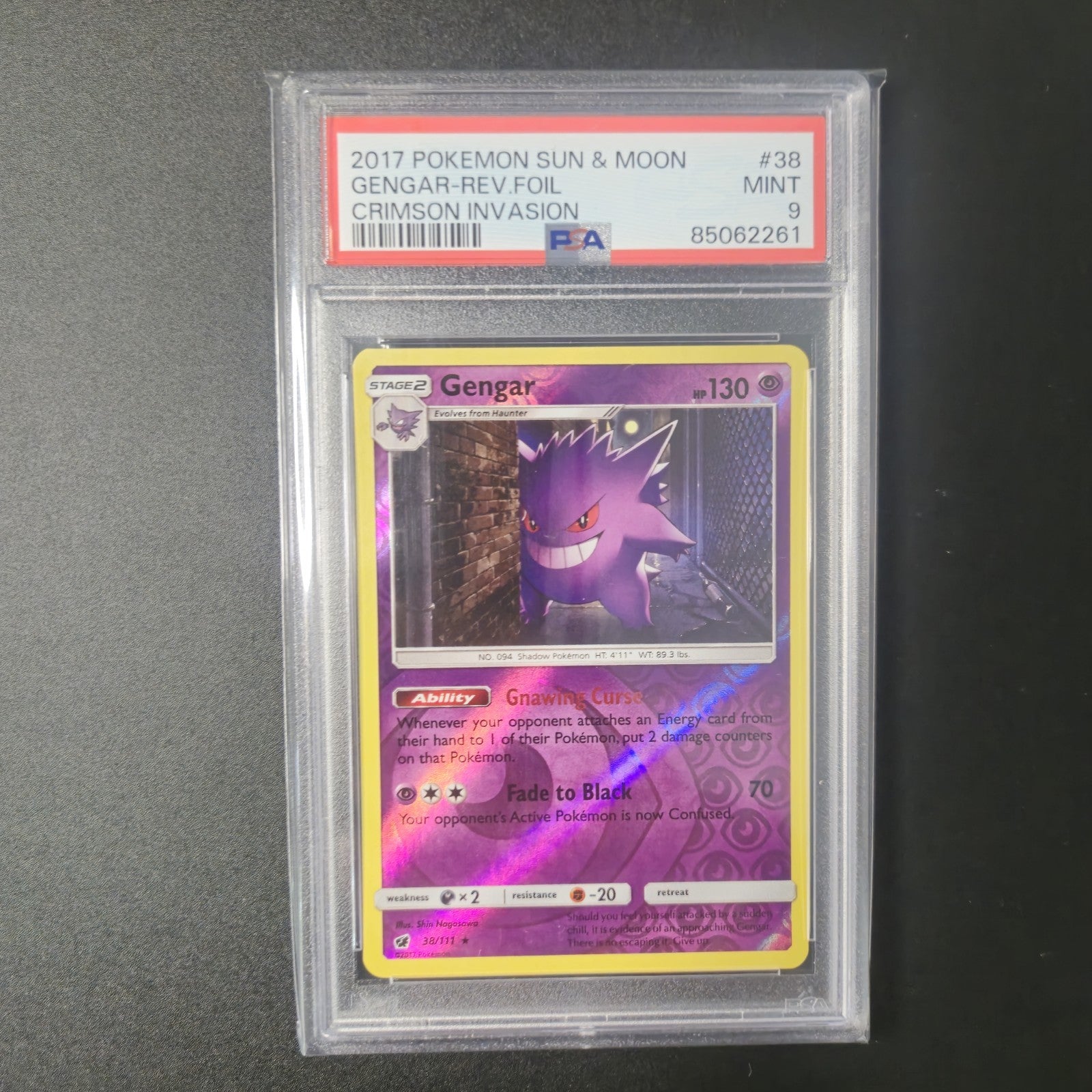 Gengar Holo 2017 Pokemon Sun & Moon Crimson Invasion Rare #38 - PSA MINT 9