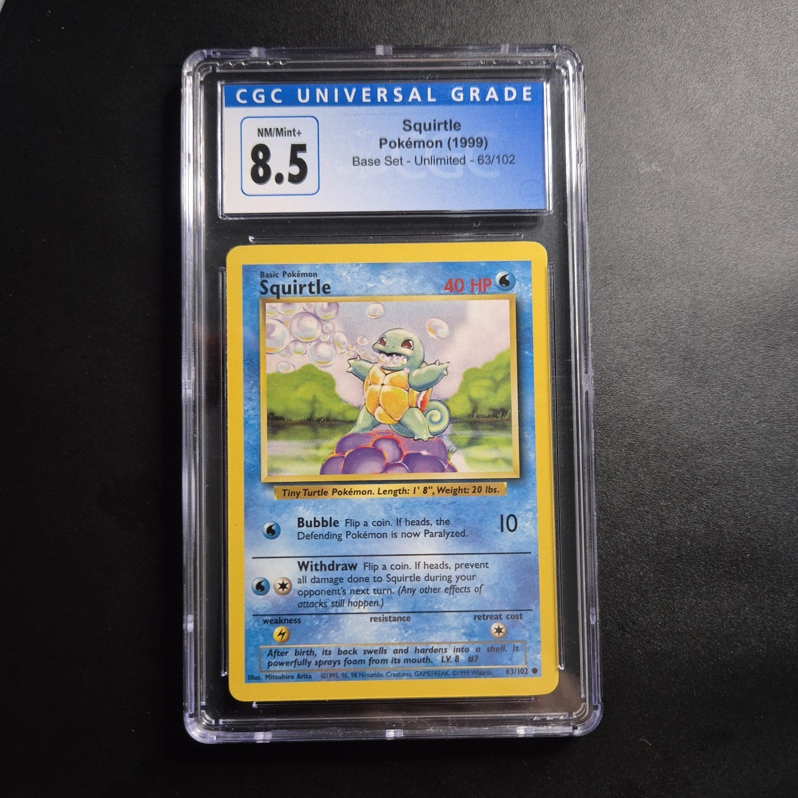 CGC 8.5 Squirtle 63/102 Pokémon Base Set Unlimited